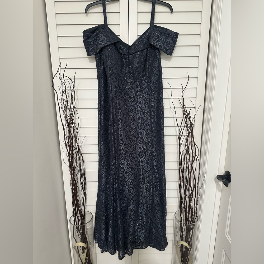R&M Richards Navy Lace Maxi Dress